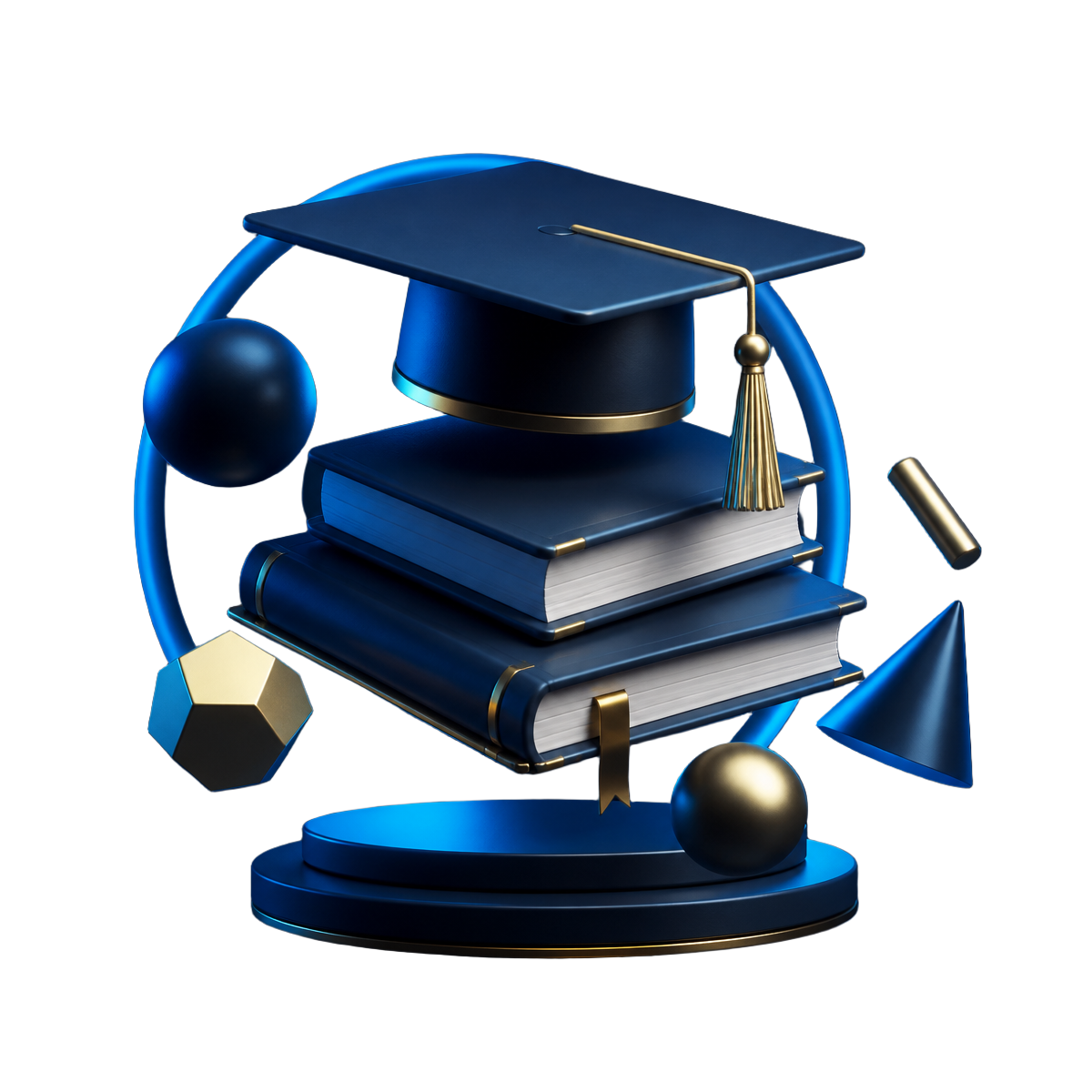 3D illustration of books and a graduation cap